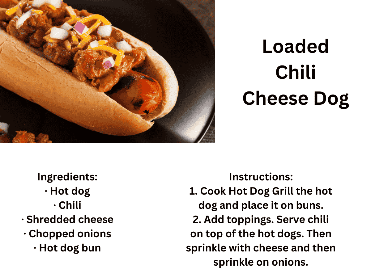 Chili cheese hot dog topped with onions and cheese.