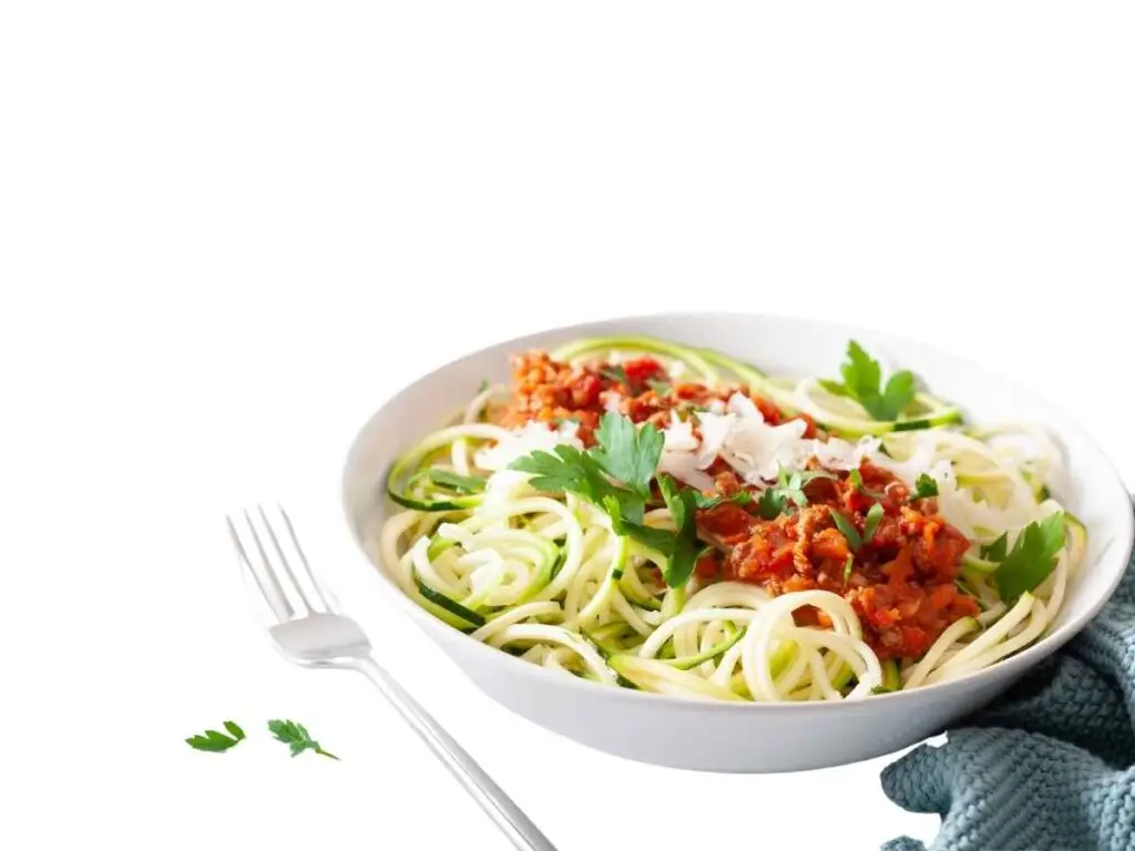 Zucchini Noodles Decorated with Turkey Bolognese